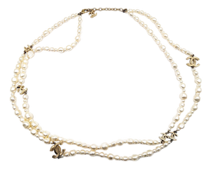 Chanel Gold Scratchy CC Irregular Pearl 2 Strand Necklace