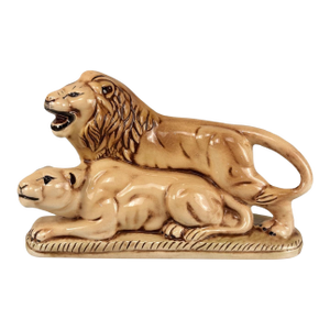 Mid-Century 11" Ceramic African Lion & Lioness Sculpture
