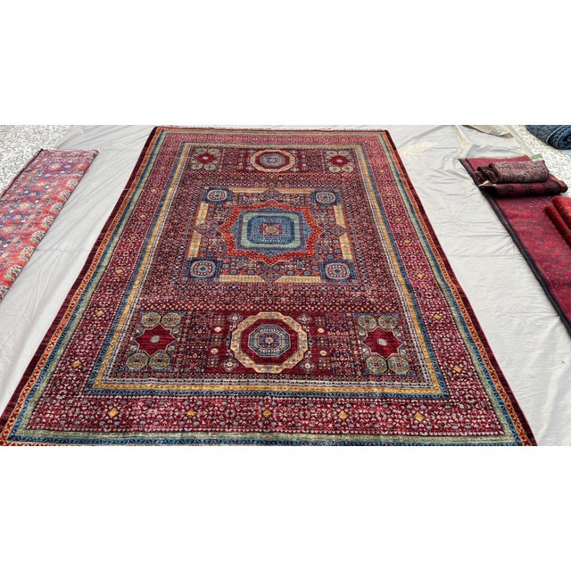 2000 - 2009 8' X 11'4" Red Mamluk Geometric Wool Rug For Sale - Image 5 of 15