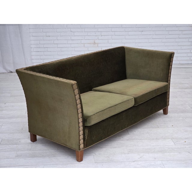 Danish 2-Seater Sofa in Green Velour and Oak, 1970s For Sale - Image 9 of 18