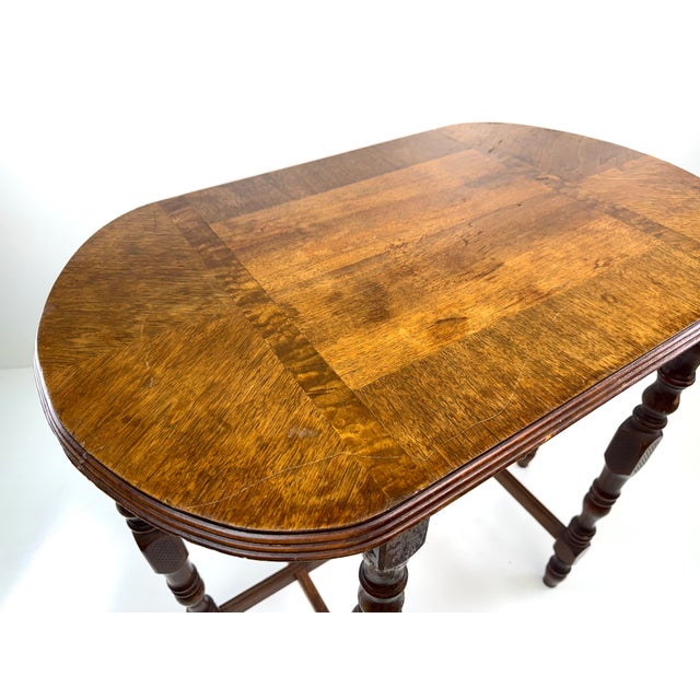 Vintage English Oak Oval Occasional Side Table | Jacobean Revival Turned Leg Side Table For Sale In Little Rock - Image 6 of 10