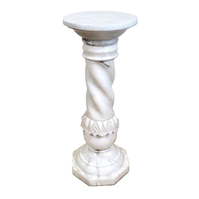 1950s Vintage Italian Carved Carrara Marble Pedestal Plant Stand Column For Sale - Image 5 of 10