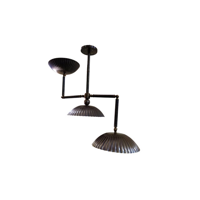Bronze Bronze 3 Light Chandelier, Handmade Antique Ceiling Light Fluted Brass Pendant Fixture, Art Deco Dining Room Kitchen Island Lighting For Sale - Image 8 of 11