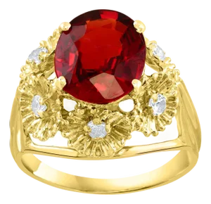 4.5 Ct Natural Spessartine Garnet & Diamond Ring 18 Karat Yellow Gold