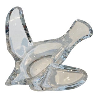 Crystal Glass Peace Dove Vide Poche Catchall Ashtray Paperweight Dish 1980s For Sale
