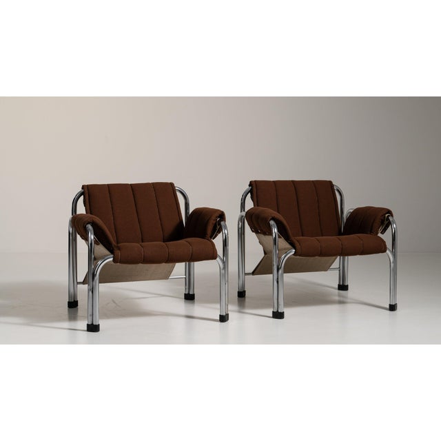 Chocolate 1980-1989 Czech Republic Deep Espresso Brown Pair Of Chrome-Frame Lounge Chairs For Sale - Image 8 of 11