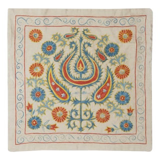 21"x21" All Silk Embroidered Throw Pillow. Modern Handmade Cushion Cover For Sale