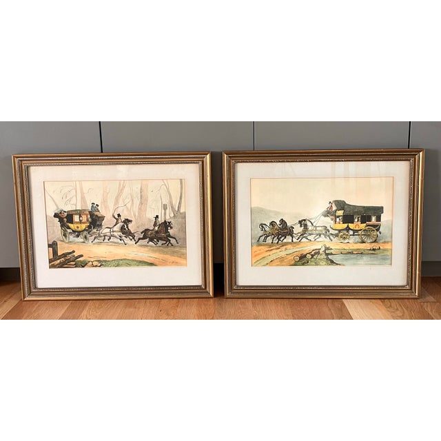 Blue Vintage Framed Hand Colored Etching 'The Coach of Posts' by Victor-Jean Adams For Sale - Image 8 of 8