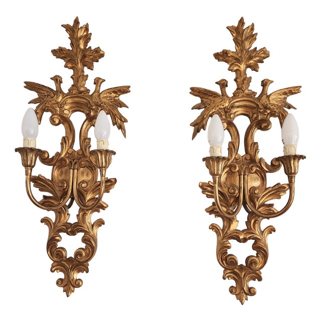 Louis XVI Neo-Classical Rocaille Wall Lamps with Gilded Carved Appliqués and Mirrored Glass, 1890s For Sale
