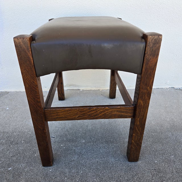Mission 1910s Signed J M Young Mission Style Leather and Wood Footstool For Sale - Image 3 of 10