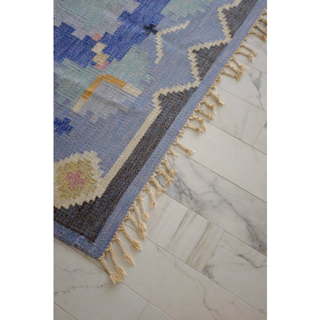 Ingegerd Silow Vintage Blue Rug in a Design Called 'Carnation" by Ingegerd Silow, Sweden For Sale - Image 4 of 10