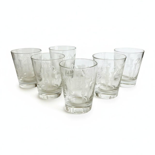 Noritake Vintage Mid-Century Modern Sasaki Noritake Bamboo Etched Rocks Glasses- Set 6 For Sale - Image 4 of 11