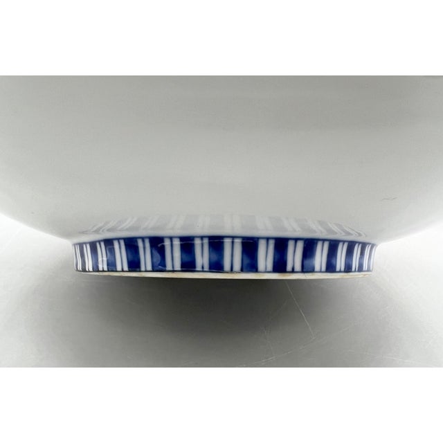 Large Vintage Blue & White Japanese Porcelain Geometric Bowl - Chinoiserie, Traditional, Asian, Grandmillennial For Sale - Image 14 of 14