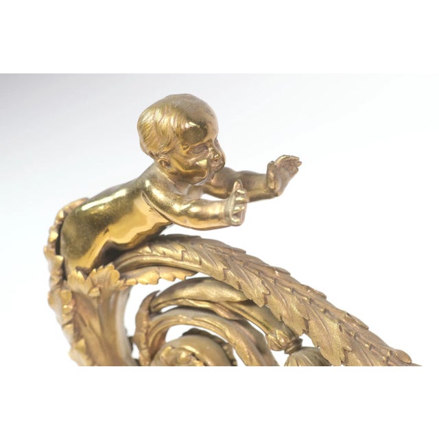 French Pair of Mid 20th Century European Louis XV Bronze Cherub Chenets For Sale - Image 3 of 9