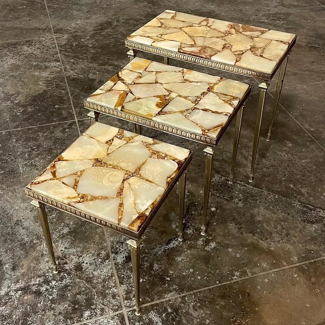 Set of Mid-Century Brass & Marble Nesting Tables For Sale In Dallas - Image 6 of 13