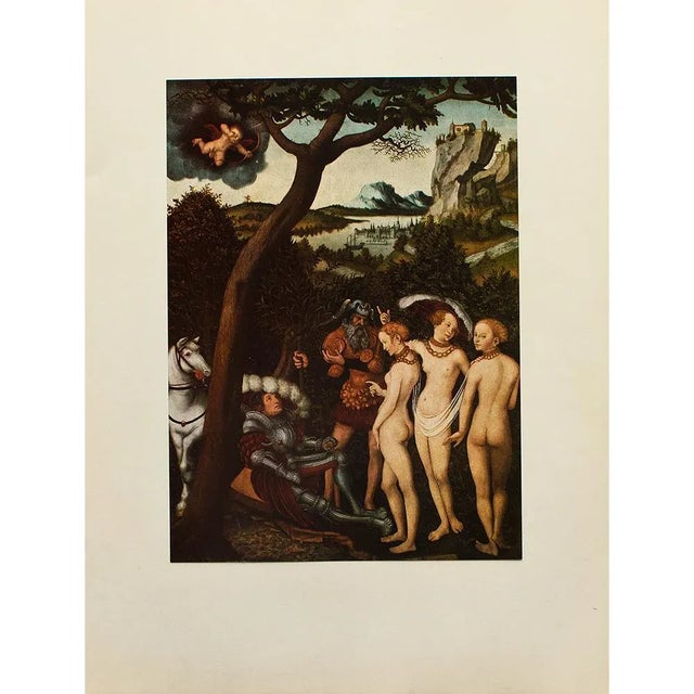 An excellent vintage full-color reproduction print after painting "The Judgment of Paris" by Cranach. Comes from a First...