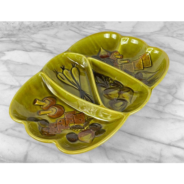 1960s Mid-Century California Pottery Avocado Green Divided Serving Tray For Sale - Image 5 of 8