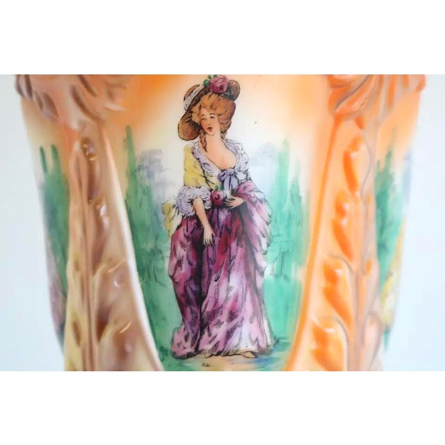 Metal Antique French Renaissance Hand Painted Opaline Victorian Pendant Light, 1910 For Sale - Image 7 of 15
