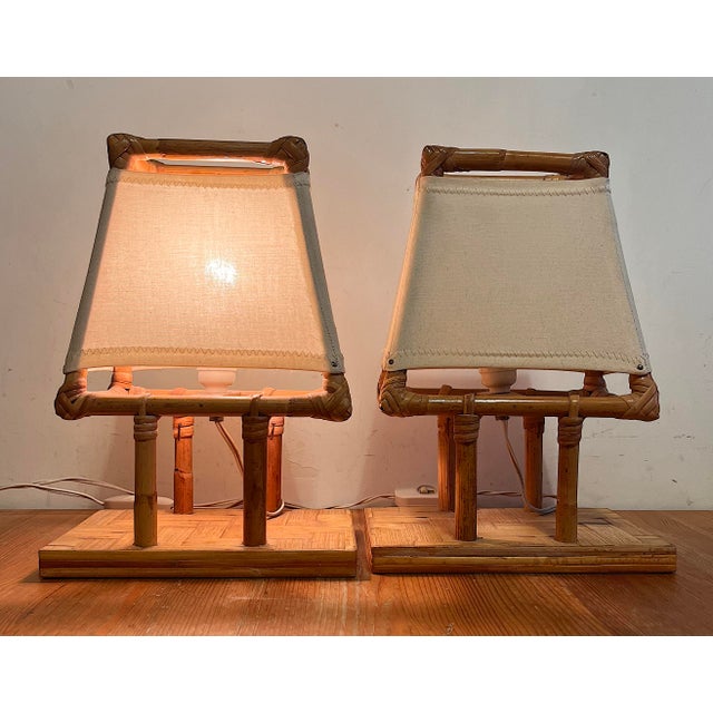 Tan Bamboo Table Lamps, 1950s, Set of 2 For Sale - Image 8 of 9