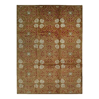 10x14 Brown Hand-Knotted Wool Floral Trellis Motif European Modern Carpet Rug For Sale