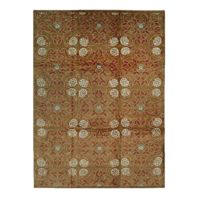 10x14 Brown Hand-Knotted Wool Floral Trellis Motif European Modern Carpet Rug For Sale