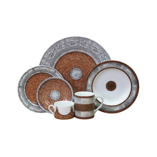 Vintage Taitù Palladio porcelain dinnerware set designed by Italian designer Emilio Bergamin, featuring a distinct red and...