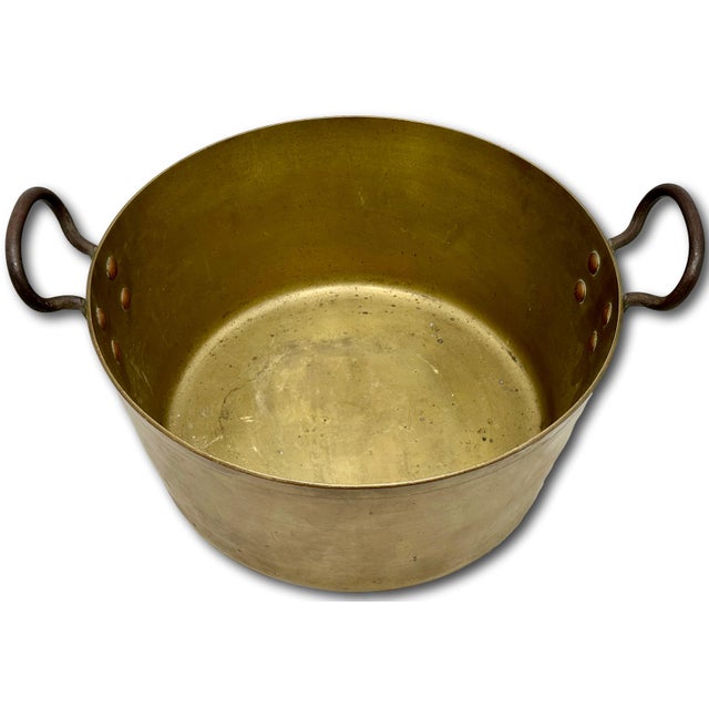 Brass Very Large Mid 1800s Antique Heavy Brass & Hand Wrought Iron Hearth or Stove Top Cooking Pot 18 Inches Long! For Sale - Image 8 of 18