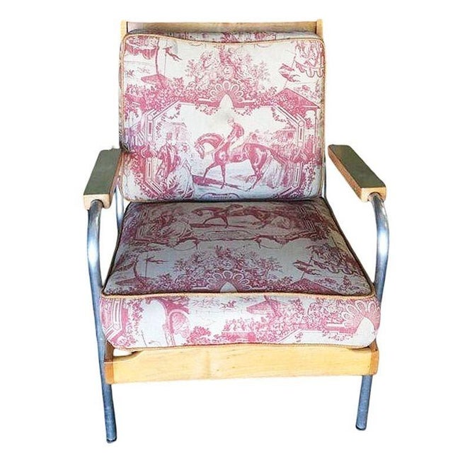 Mid-Century Modern Rare Mid-Century Chrome Tubular Steel & Blonde Oak Lounge Chair by Hill-Rom Pair For Sale - Image 3 of 9