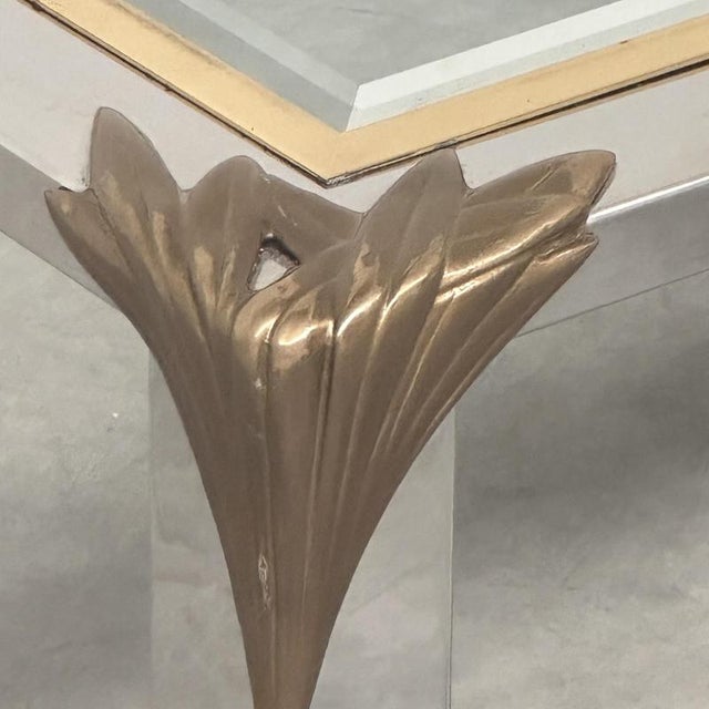 Late 20th Century Vintage Chrome and Brass Coffee Table with Sculptural Leaf Details, 1970s For Sale - Image 5 of 13