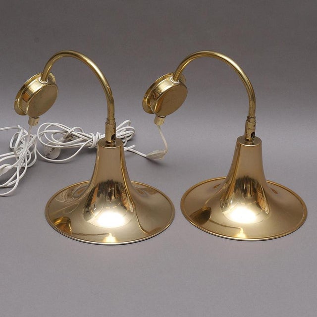 Gold Vintage Trump Shape Lights in Brass by Börje Claes for Norlett Elit, 1960s, Set of 2 For Sale - Image 8 of 11