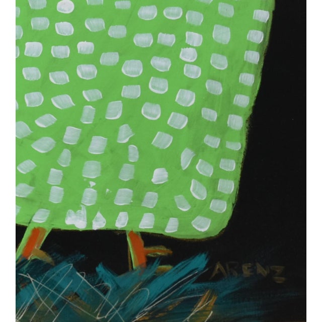 Original Green Folk Art Chicken Hen Painting by Ruth Arenz Including the Antiqued Gold Wood Frame For Sale - Image 4 of 6