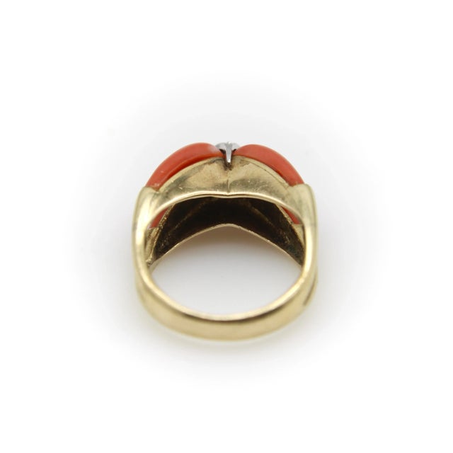 1960s 14k Gold Coral and Diamond Modernist Ring Size 7.75 For Sale In Los Angeles - Image 6 of 10