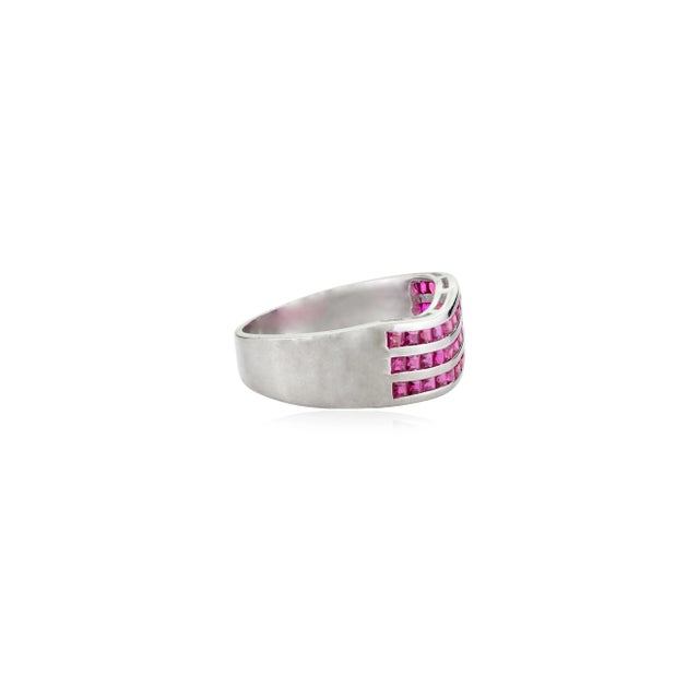 Metal Contemporary Wave Natural 2.02 Ct Ruby Channel Set Band Ring Size 8 For Sale - Image 7 of 12