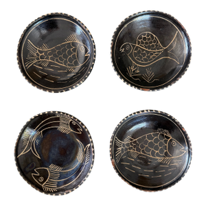 Vintage Tzintzuntzan Mexican Pottery Fish Plates in Distinct Designs, Signed Bernardo Zaldizar, Mexican Folk Artist, Set of 4