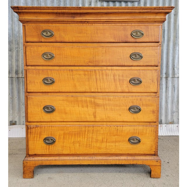 Beautiful hand made tiger maple Chippendale tall dresser. Late 18th early 19th century. Crafted in solid tiger maple....