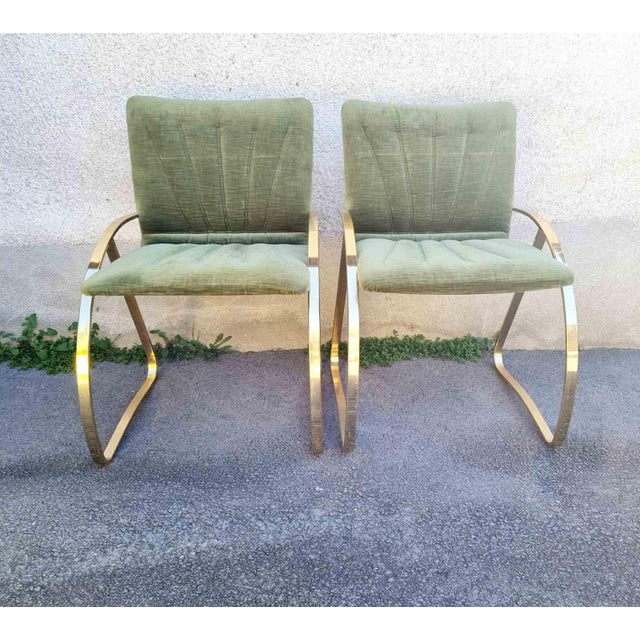 Italian Modern Brick Green Velvet and Gold Chromed Metal Chairs, 1970s, Set of 2 For Sale - Image 11 of 15