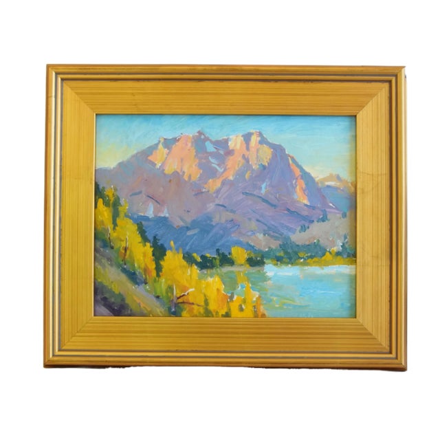 Mid 20th Century Impressionist Mountain and Lake Landscape by Listed Artist Silvio Silvestri Oil Painting Including the Antiqued Gold Wood Frame For Sale - Image 5 of 9