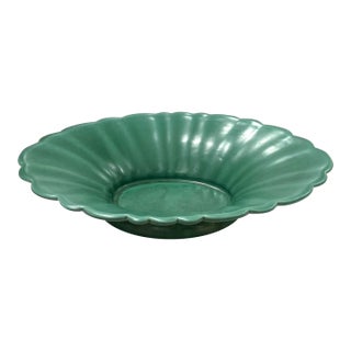 1930's Catalina Island Pottery Oval Scalloped Footed Centerpiece Bowl in Descano Green For Sale