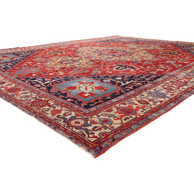 79558 Antique Persian Serapi Rug, 10'05 x 13'04. The Qajar Sovereign: An Antique Persian Serapi Masterpiece of Timeless...