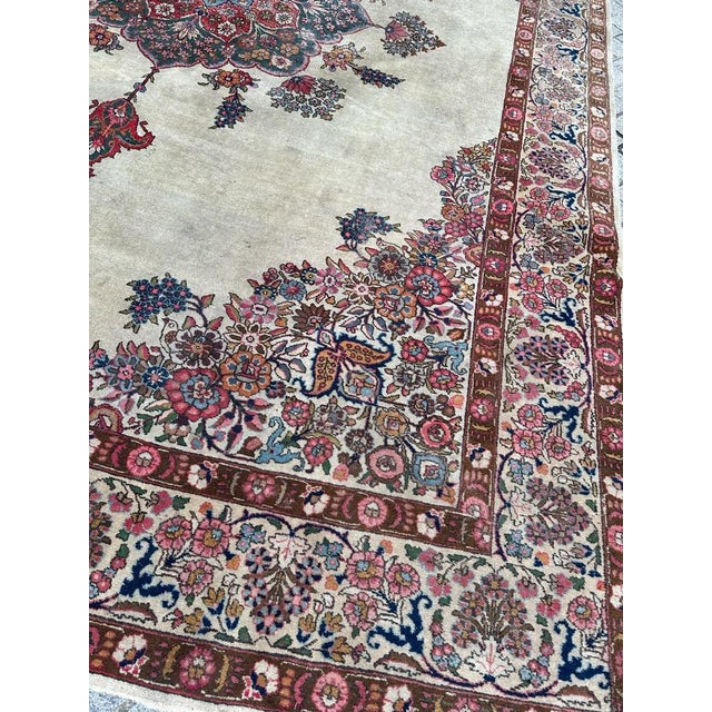Nice large antique Kirman rug with beautiful floral design and nice colours , entirely and finely hand knotted with wool...