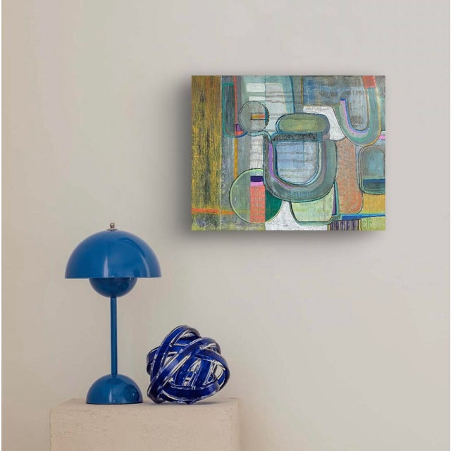 Avocado Small Abstract Geometric in Green, Acrylic on Board For Sale - Image 8 of 12