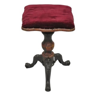 Antique American Victorian Cast Iron Wood Pedestal Adjustable Piano Bench Stool For Sale