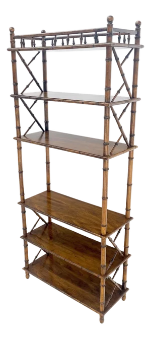 Very Fine Faux Bamboo Mid Century Modern 6 Tier Oak Etagere Shelf Display