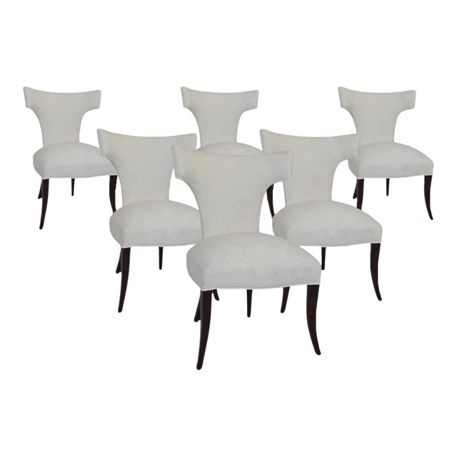 Modern Mid Century Style Klismos Dining Chairs in Boulce Fabric - Set of 6 For Sale