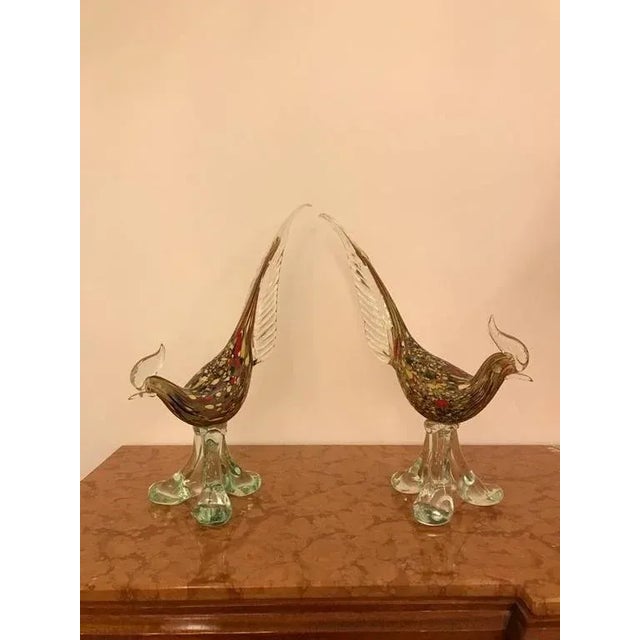Mid-Century Modern Italian Murano Hand Blown Glass Roosters - a Pair For Sale - Image 3 of 10
