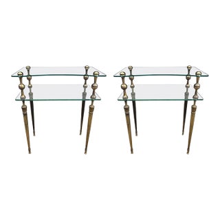 Pair of Italian Modern Brass and Glass Tables For Sale