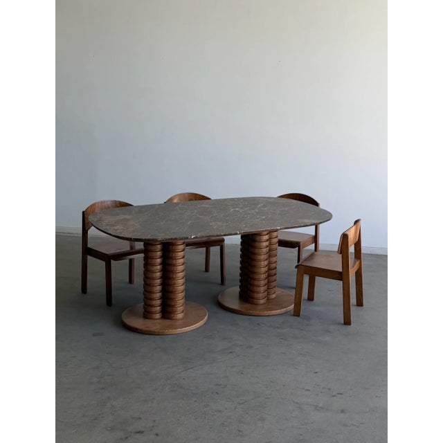 Contemporary Vintage Marble Top With Sculptural Oak Base For Sale - Image 3 of 12