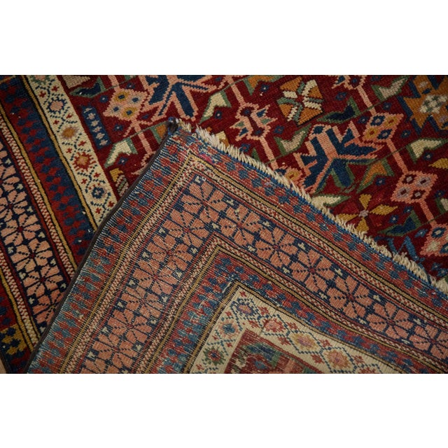 Old New House Antique Caucasian Square Rug - 3'11" X 5'1" For Sale - Image 4 of 13
