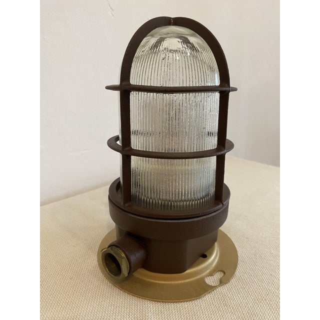 Vintage Industrial Caged Bulkhead Ceiling Light with Ribbed Glass, 1970s For Sale - Image 12 of 14