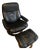 Ekornes Stressless Black Leather Recliner and Ottoman With Wood Base For Sale